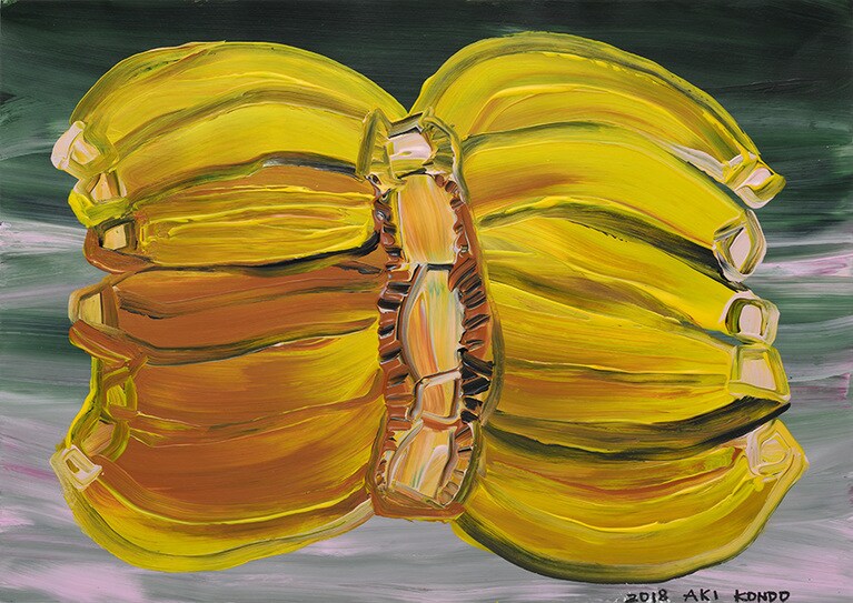 近藤亜樹 インドの実 2018 acrylic on paper 27×38cm。