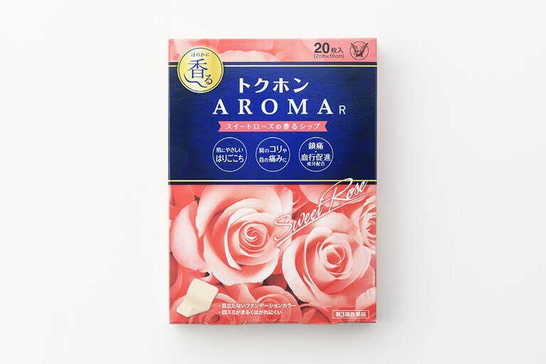 ほんのり香るシップが登場。【第3類医薬品】トクホン Aroma R スイートローズの香るシップ 20枚入り(10枚入×2袋)　900円(税別)／大正製薬