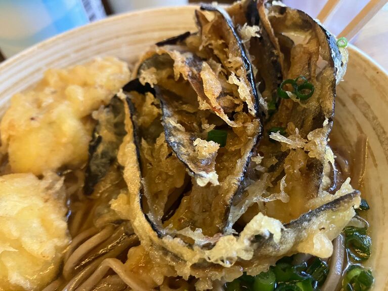 ナスの皮のかき揚げをつまんで食べてみる