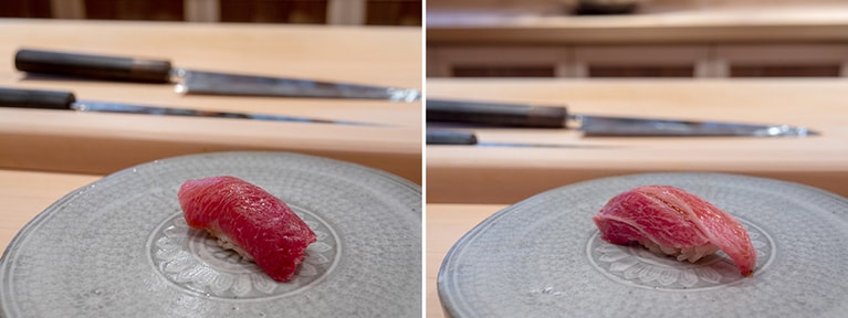 カナダ産の大トロと中トロ。大きさも握り方も絶妙です。