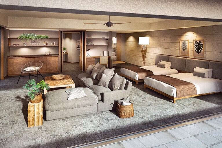 シックなインテリアのプレミアムセントラルスイート。