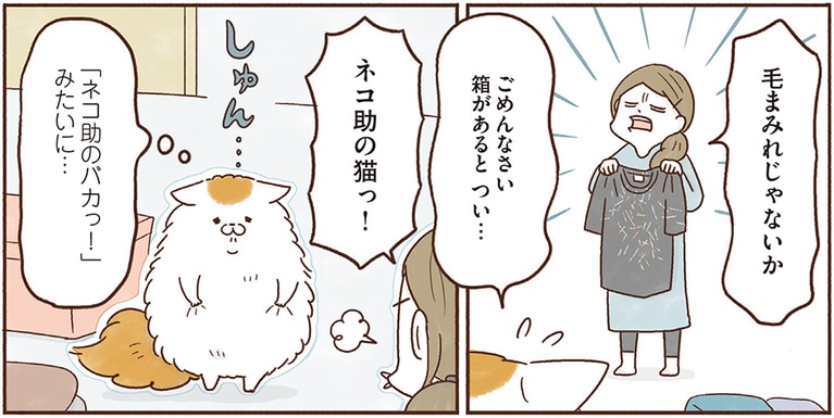 しゅんとしているとき、お腹の毛をつかむネコ助の仕草。©卵山玉子／文藝春秋