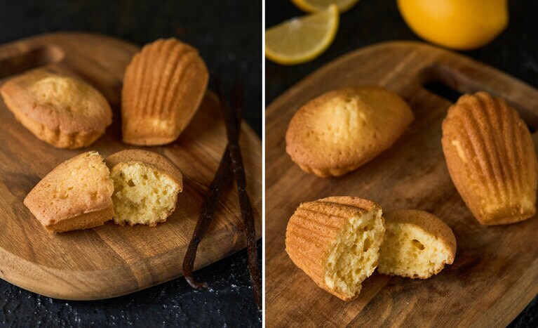 左：マドレーヌ バニラ、右：マドレーヌ レモン各378円。