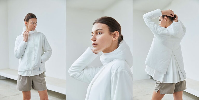 アレグロインサレーションジャケット 30,800円、エッセンシャルフィット ショーツ 6,600円。