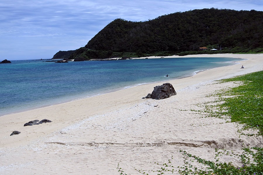 奄美大島の北にある崎原ビーチ。視界が開けた景観に、気分も晴れやかに。