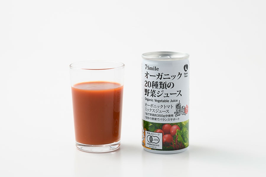 オーガニック20種類の野菜ジュース 200円(190g)。