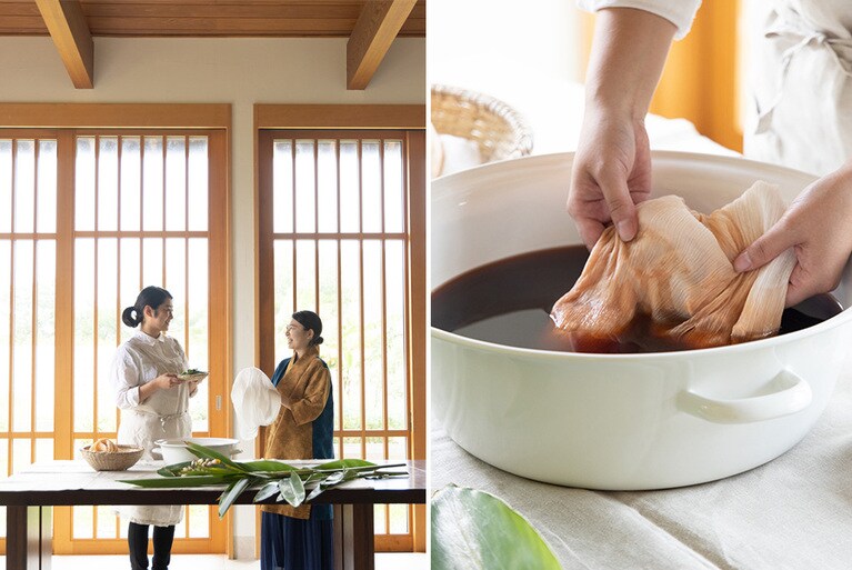 月桃でシルクストールを染めるなど、ユニークな体験がいっぱいのプラン「月桃ウェルネス滞在」1名 94,000円（宿泊料別途、2週間前までに要予約、2023年5月31日まで）。