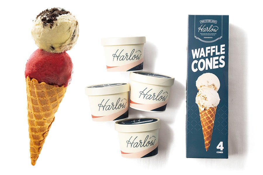 アイスクリーム4個、ワッフルコーン4本(いずれもヴィーガン選択可) 2,800円／Harlow ICE CREAM