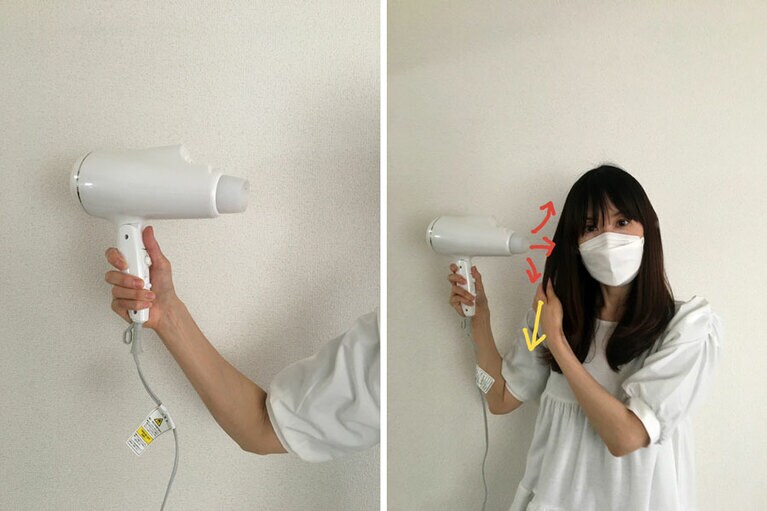 耳横を乾かす時は、ドライヤーが横向きになっていました。そのため風は上からでなく、横から。これが傷む原因？