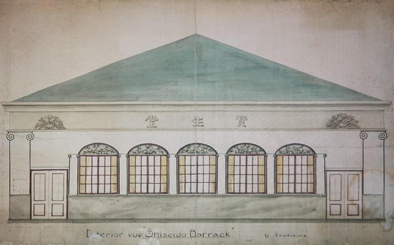 川島理一郎による外観デザイン画。画像提供：資生堂