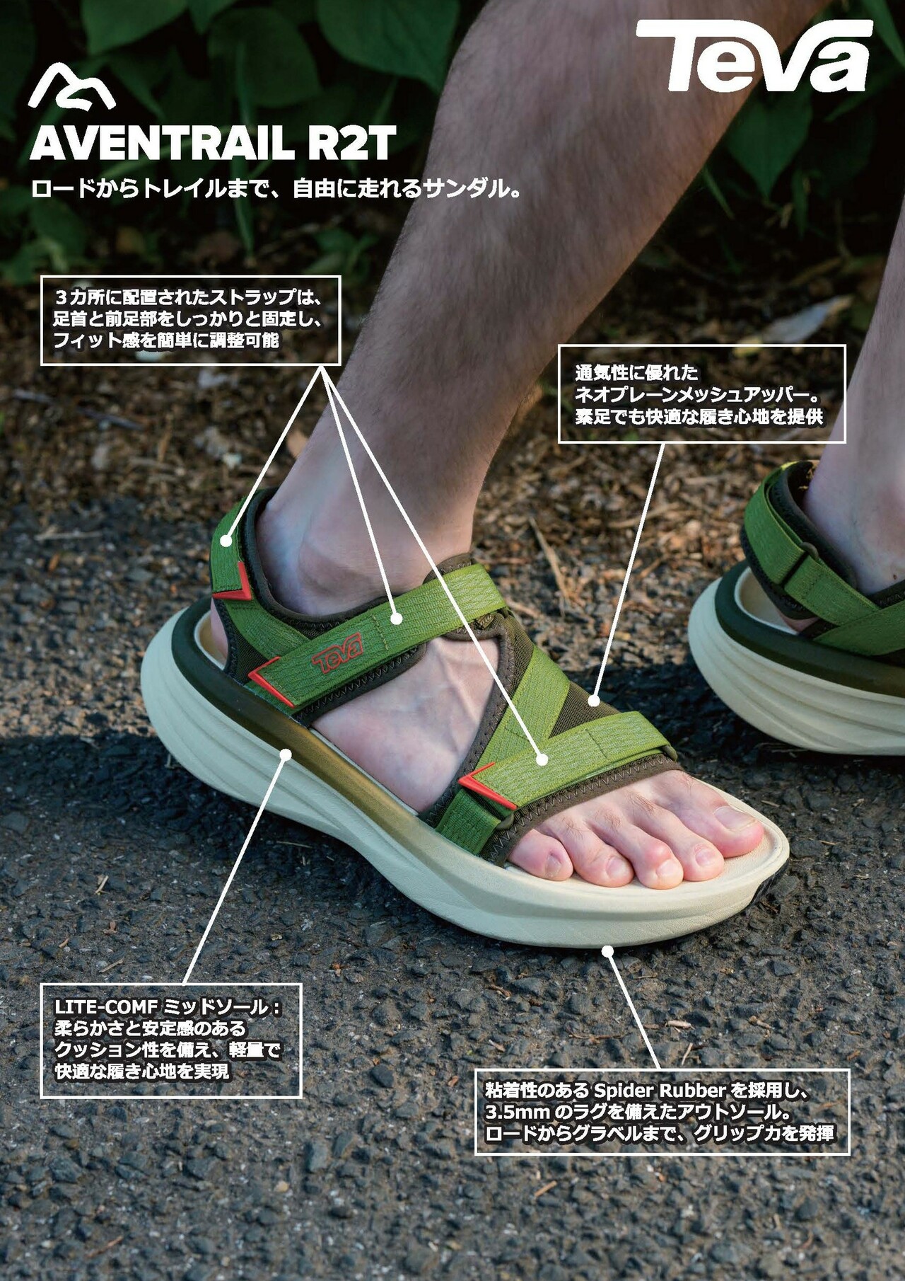 トレイルランナーのような推進力を搭載したサンダル。