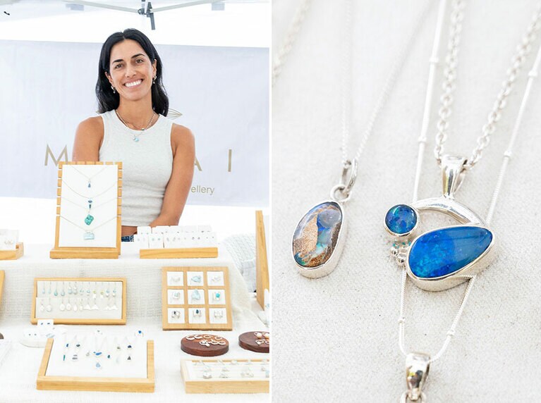 「MAKAI」は、ウルグアイ出身のミカエラさんが立ち上げたハンドメイドジュエリーのブランド。オーストラリア産オパールを使ったアクセサリーが人気。$100～　makaiaustralia.com