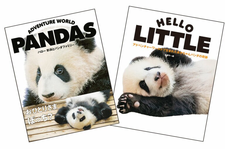 『ADVENTURE WORLD PANDAS ハロー 彩浜とパンダファミリー』(エムピージェー) 1,500円 『HELLO LITTLE アドベンチャー ワールドで生まれたあかちゃんパンダの奇跡』(徳間書店) 2,700円。