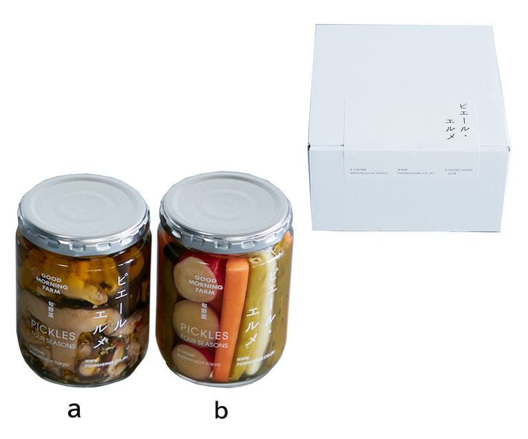 a：ピクルス しいたけオイル、b：ピクルス 愛媛ミックス／Made in ピエール・エルメ