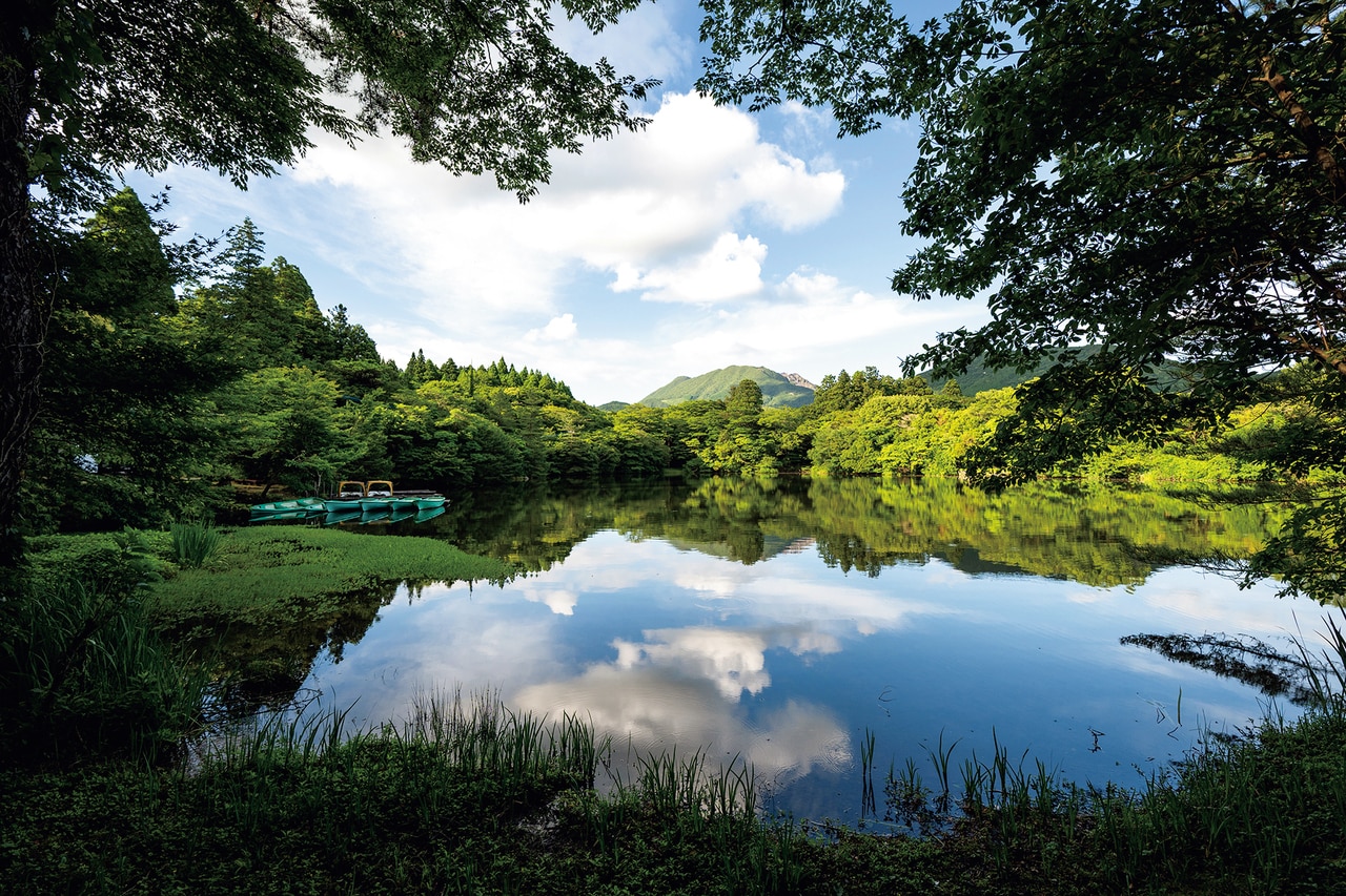 普賢岳や平成新山などの山々や雲仙の豊かな緑を鮮やかに映し出す白雲の池。