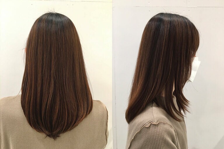 ハイライト後5カ月経過した髪。流石に色落ちしてますが、4カ月後まではそこそこ「キレイ」でした。はねているのはスルーしてください。