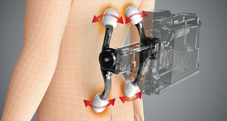 本体には、6つのもみ玉で首と肩をしっかりもみほぐしてくれる「首肩つかみもみメカ」と、4つのもみ玉で肩甲骨から腰を丹念にマッサージしてくれる「背腰メカ」の2つのメカを搭載。