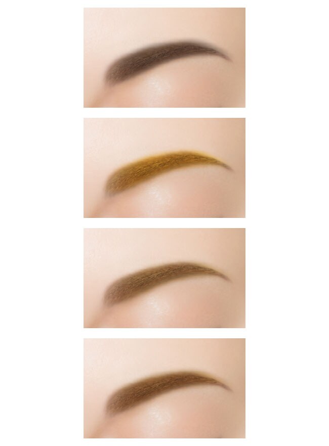 色の差は微差でもブラウン系の色数が多いのはかなりありがたい。上から、B2 グレイッシュブラウン、B5 ハニーブラウン、B6 ナチュラルブラウン、B7 マロンブラウン。