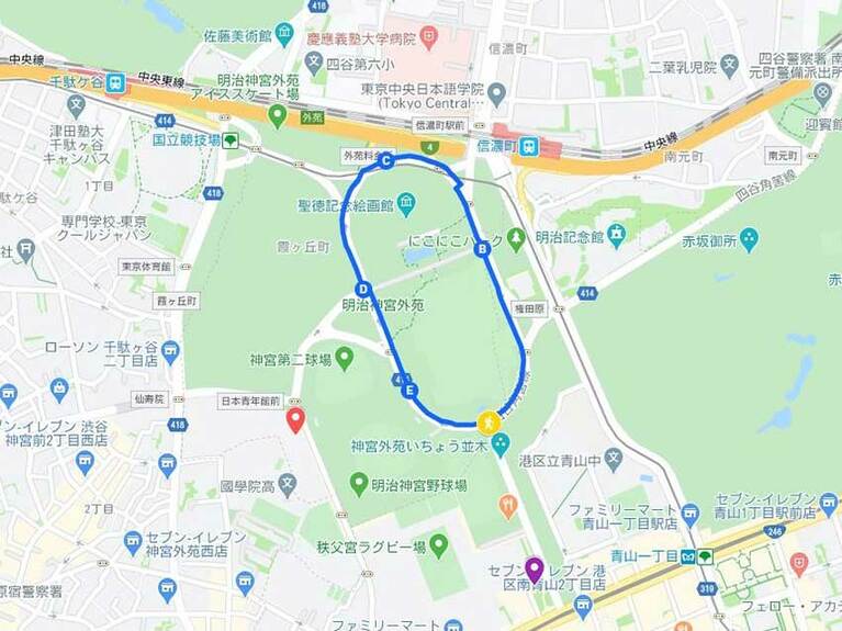 約1.3kmの周回コース例。このほか色々なコースの取り方が可能。