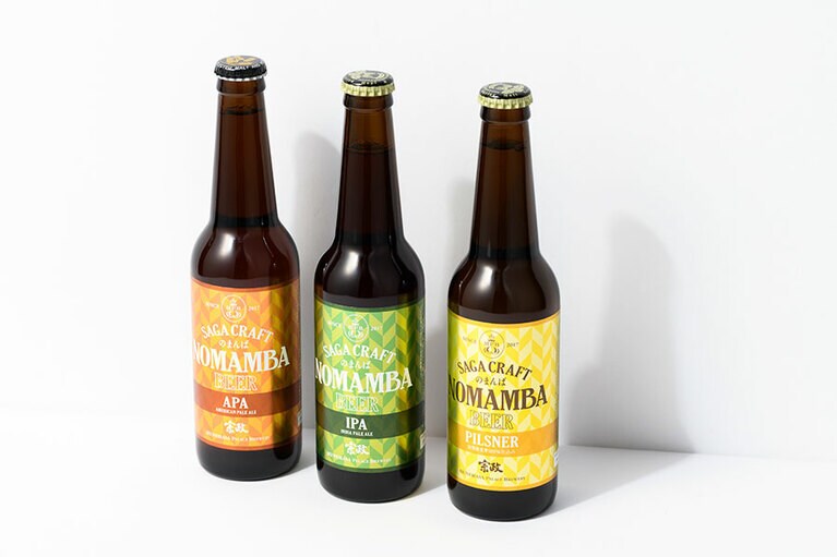 【佐賀県】MUNEMASA PALACE BREWERYの「NOMAMBA BEER」各498円(330ml)。左から：アメリカンペールエール、インディアペールエール、ピルスナー。