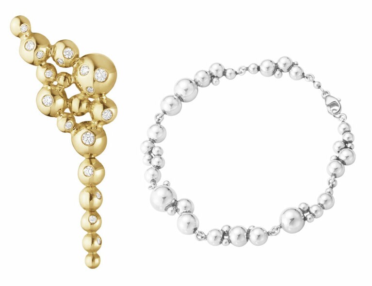 左：イヤーカフピアス 18KYG×DIA 179,300円(税込)。
右：ブレスレット スターリングシルバー 62,700円(税込)。