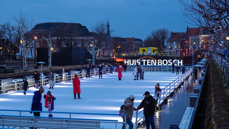 オランダでしか体験できない氷上散歩を日本でも再現。800円（貸靴料、頭部・肘・膝プロテクター込）。