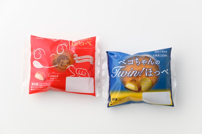 パッケージからは、ペコちゃんの顔がちらりとのぞく。