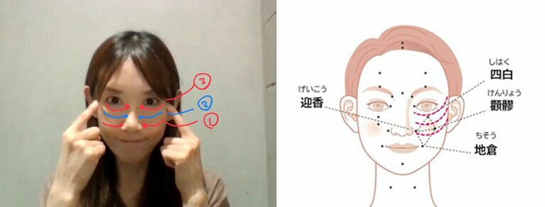 ①②③のラインを押していきます（＝右イラストの赤いラインです）。（資料提供：HARI-UP）