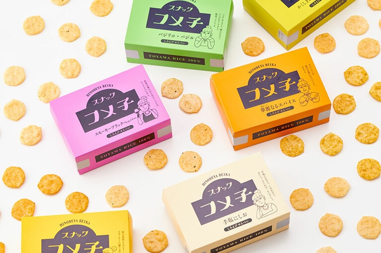 スナック コメ子 各35g 500円／日の出屋製菓
