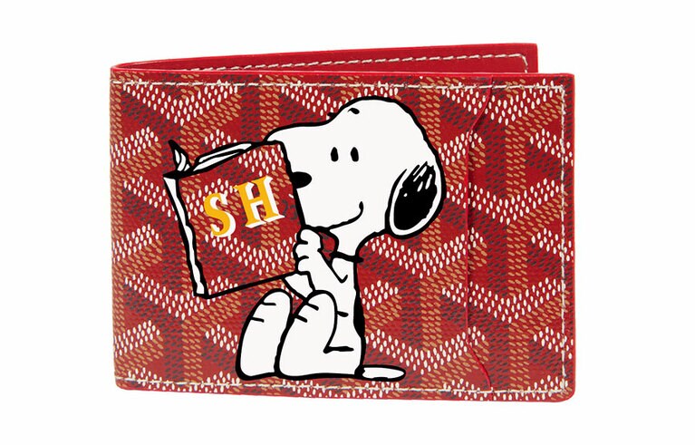 インサートヴィクトワール カードケース スペシャルカラー(赤) 43,000円。スヌーピー・マーカージュ 60,000円、イニシャルマーカージュ追加 19,000円。