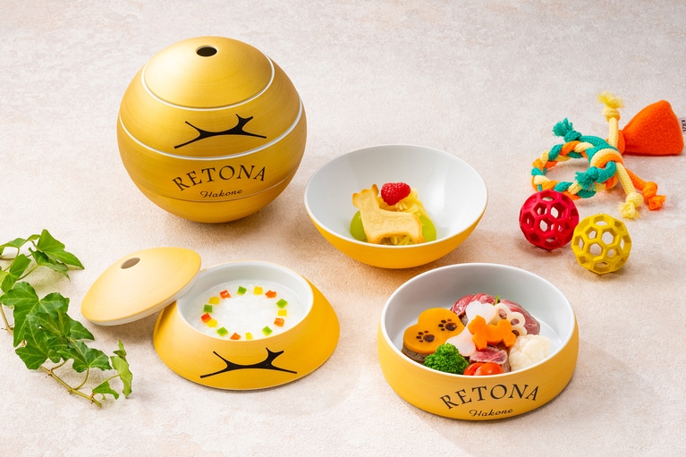 愛犬用の夕食のイメージ。ペット栄養管理士の資格を持つ料理長監修のオリジナルメニューをラインアップ。