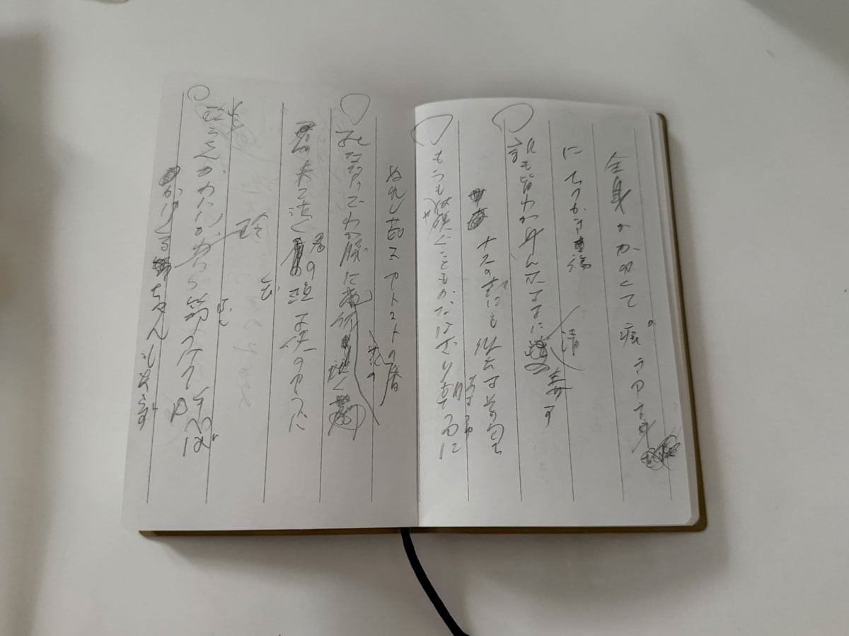 河野裕子さんが病床で書いた創作メモ。