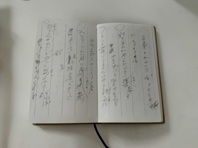 河野裕子さんが病床で書いた創作メモ。