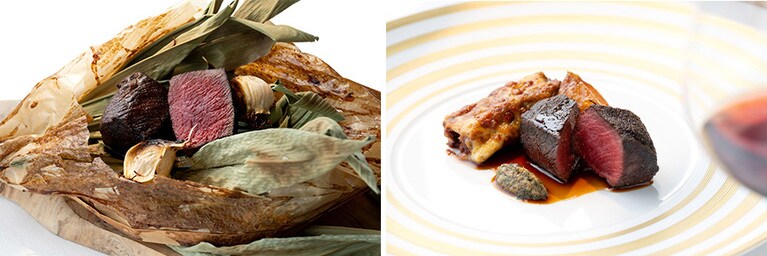 包みを開けた瞬間の香りに思わず喉が鳴る。鹿肉の火入れも完璧。