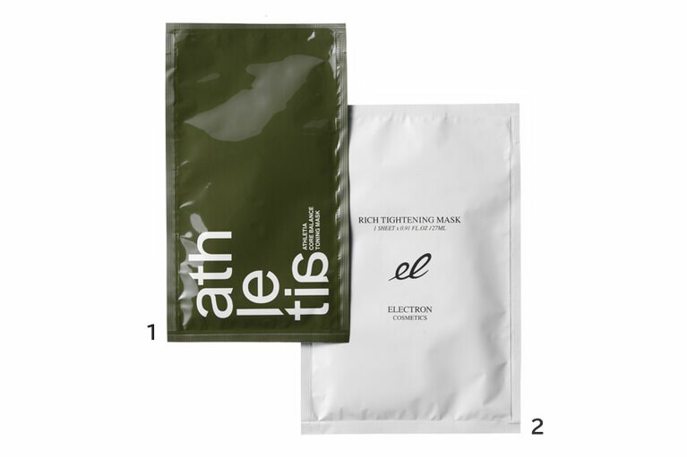 1：コアバランス トーニングマスク セット 22mL×6枚 6,600円／アスレティア 
2：エレクトロン リッチタイトニングマスク 27mL×5枚 5,280円／GMコーポレーション