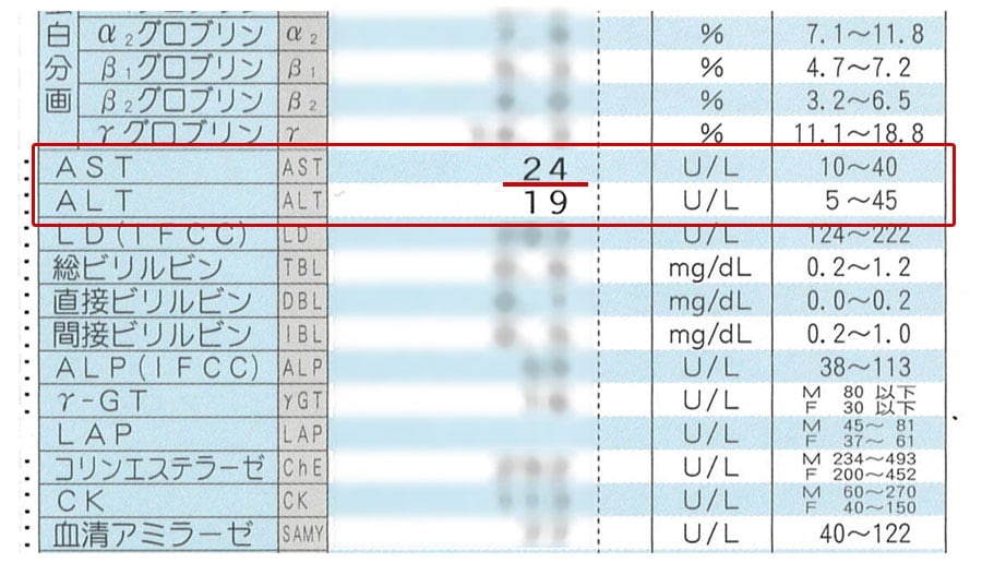 ASTとALTの数値に注目です。