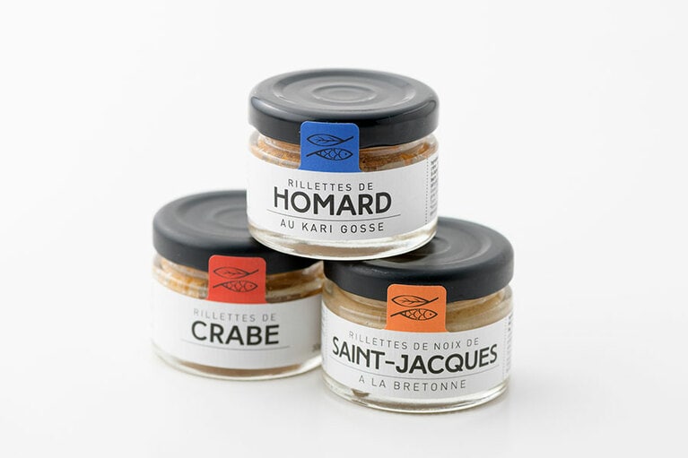 グロワ エ ナチュール リエット 各518円(税込、各30g)。左から時計回りに：カニ、オマール、貝柱。