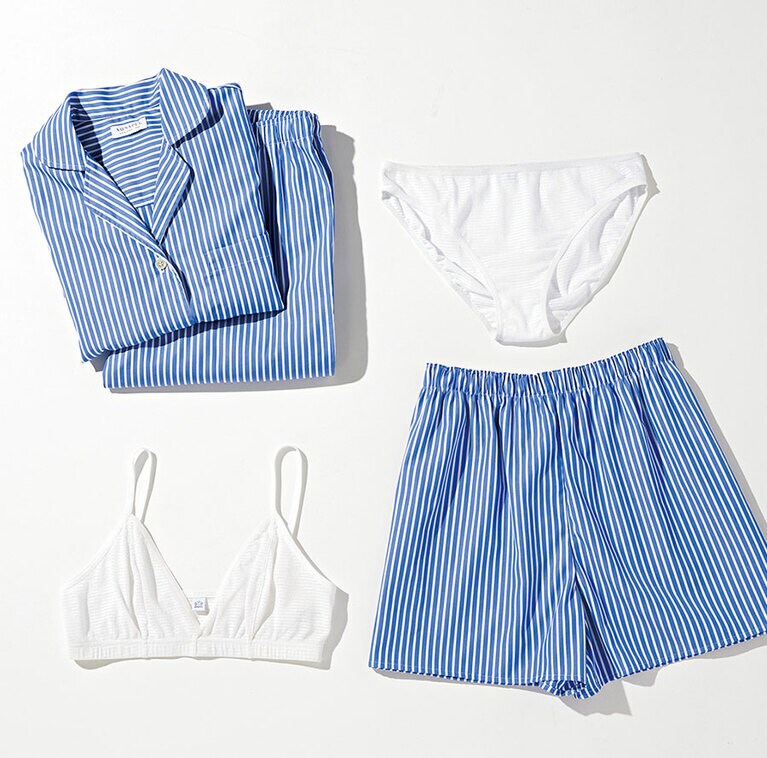 左上：パジャマセット 30,800円、左下：ブラ 6,600円、右上：ショーツ 4,400円、右下：ルームショーツ 6,050円／サンスペル(サンスペル 表参道店)