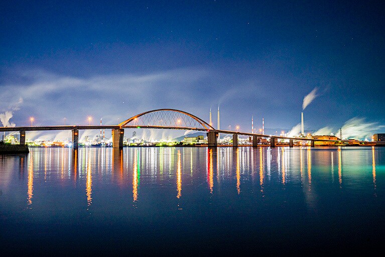 周南市工場夜景。