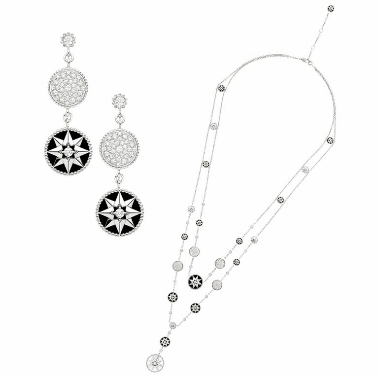 左から、ピアス WG＆ダイヤモンド＆オニキス 1,760,000円、ネックレス WG＆ダイヤモンド＆オニキス 7,150,000円 ／ディオール ファイン ジュエリー(クリスチャン ディオール)