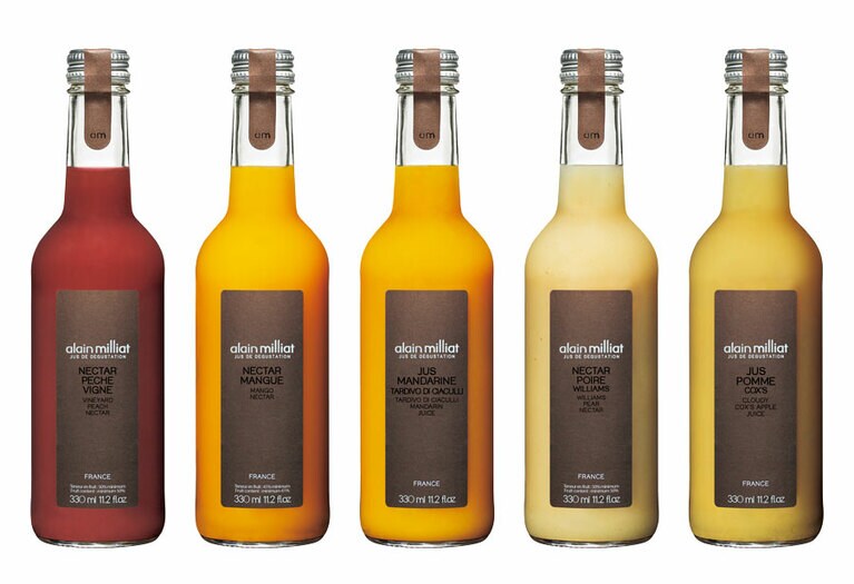 アラン・ミリア 各330ml 葡萄畑のピーチ・サマーペア・コックスアップル 1,026円、マンゴー 1,458円、マンダリン 1,296円／アルカン