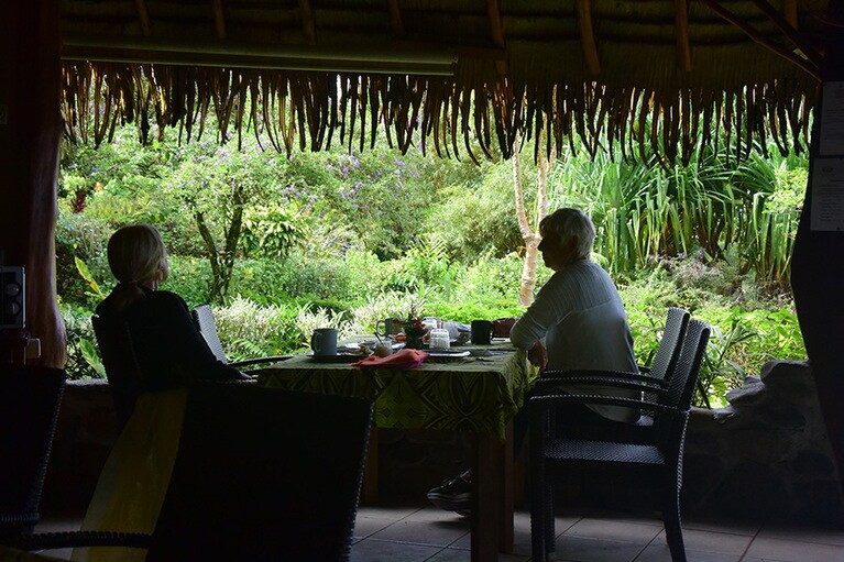 美しく手入れされたガーデンに面した、小さなレストラン。