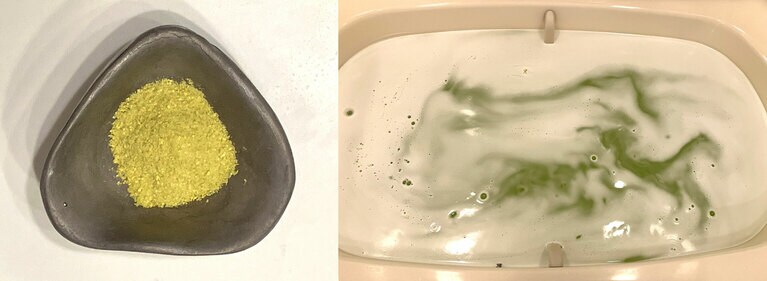 中身は黄色いパウダー状。溶かすと瞬時に超微細な泡がシュワシュワ立ち初め、炭酸浴を楽しめる。少し甘さもある、マイルドな白樺の花の香り。