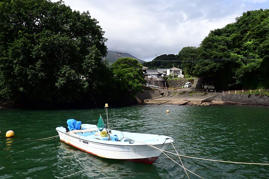 石垣の家並みが旅情あふれる4番の湯之港。