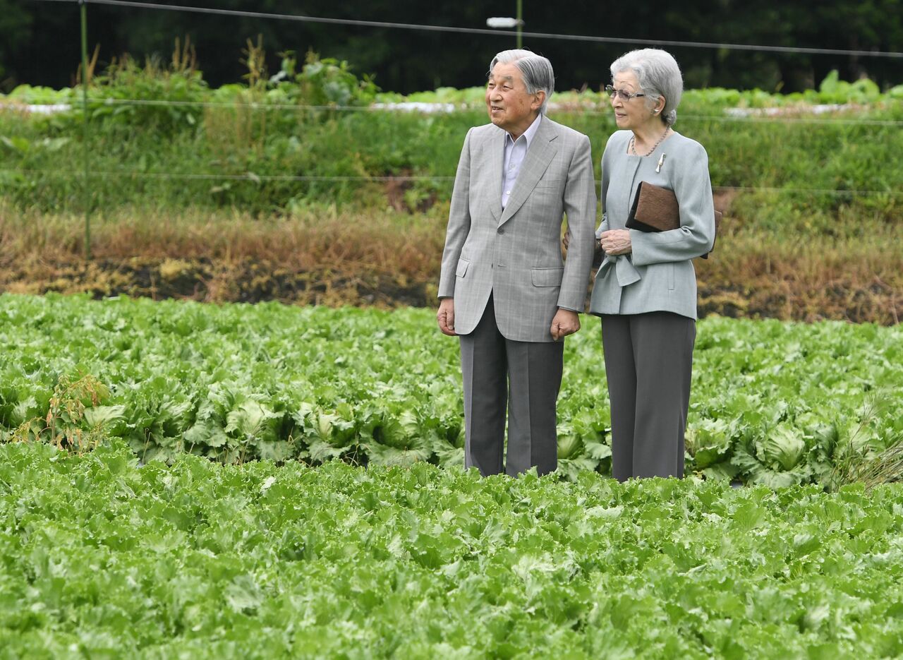 2019年、長野県軽井沢町の大日向開拓地を散策される上皇ご夫妻　©時事通信社