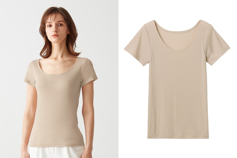 【アセドロン】汗取り付き2分袖インナー ノーブルベージュ。