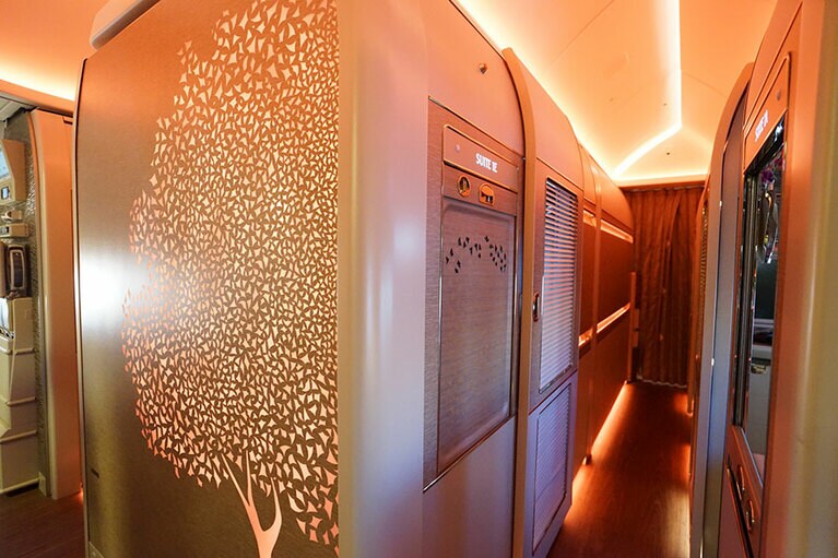 シートは1−1−1の配列。シートというより個室と呼ぶにふさわしい。2本の通路の間にあるのは1席のみ。