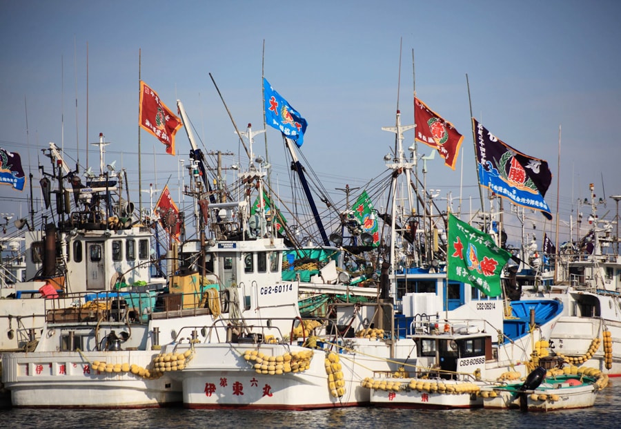 正月には大漁旗を掲げ、華やかに色づく銚子港(C)銚子市観光協会