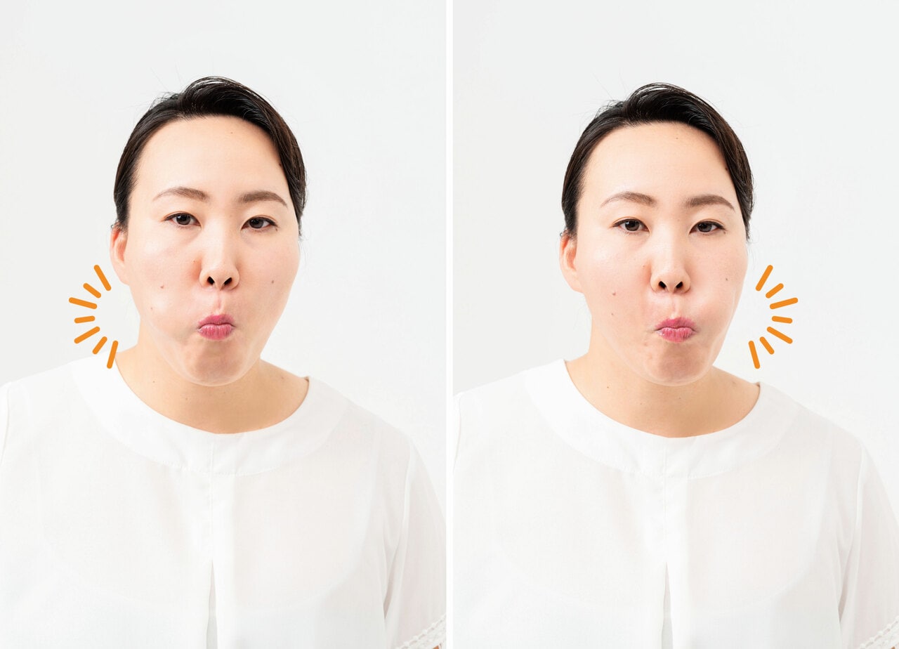 上唇の下に舌を入れて動かそう。