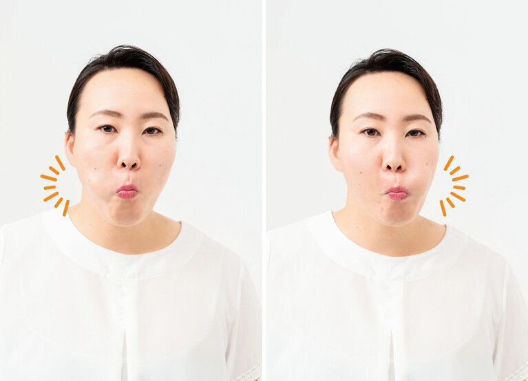 上唇の下に舌を入れて動かそう。